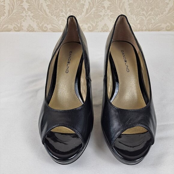 Bandolino Size 6M Mylah Black Leather Heels Peep Toe - Picture 5 of 14